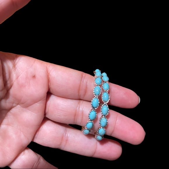 Beautiful Boho Turquoise and Silver Hoop Earrings - Picture 5 of 6